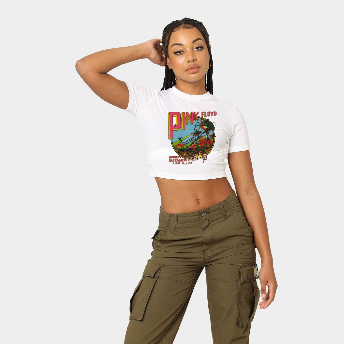 Pink Floyd 1988 Hughes Stadium Poster Cropped T-Shirt, crop top, y2k aesthetic, y2k clothes, y2k aesthetic top, collared shirt