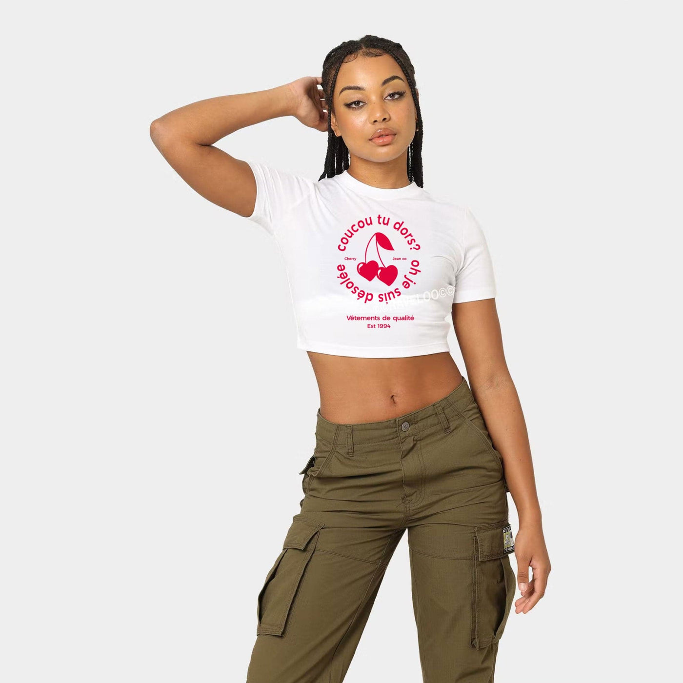 Coucou Cherry Cropped T-Shirt, Retro Cherries Crop Top, crop top, y2k aesthetic, y2k clothes, y2k aesthetic top, collared shirt